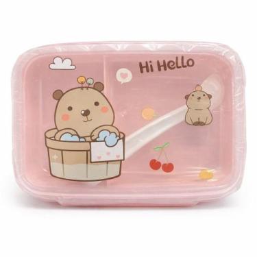 Imagem de Kit Lancheira Marmita Infantil Capivara - - FWB, Kit Transparente Rosa