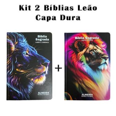 Imagem de Kit 2 Biblias Sagrada Letra Gigante Luxo Popular - Leão Raio Azul  e L
