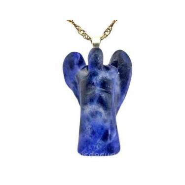 Imagem de Colar Anjo Pedra Sodalita Azul Natural Com Pino Prata 950 - Cristaisde