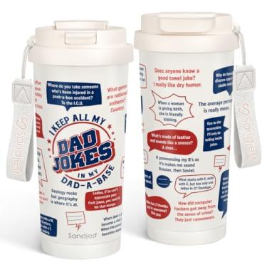 Imagem de Copo de café com tampa 2 em 1 de aço inoxidável para presente de pai da Son Daughter, 510 g, caneca de viagem isolada I Keep All My Dad Jokes para homens, pais, papai, ideia de presente para