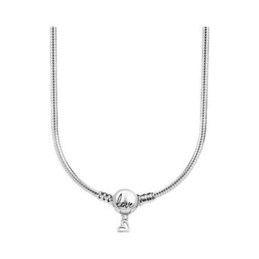 Imagem de Colar De Corrente De Cobra Em Prata 925 Com Pingente De Coração, 45CM,