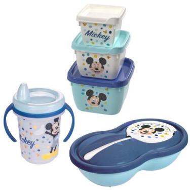 Imagem de Kit infantil caneca com bico, conjunto 3 potes e pote papinha com divi