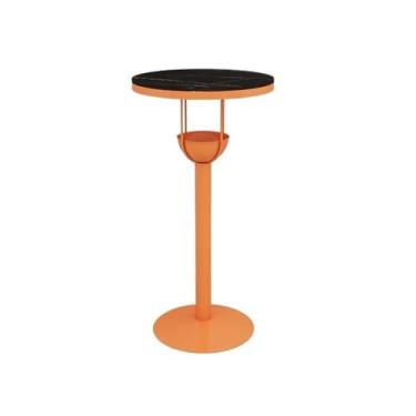 Imagem de Mesa de bar de ferro em laje de pedra laranja para casa com varanda de lazer redonda de topo alto para loja de chá com leite, mesa de balcão de cafeteria (grande)