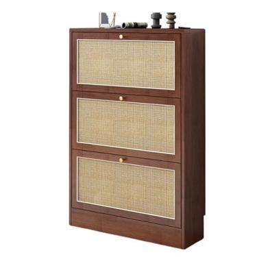 Imagem de KEG801302 Armário moderno de madeira ultrafino para sapatos pequeno apartamento sala de estar entrada estreita armário de entrada organizador de armário de armazenamento doméstico (cor nogueira)