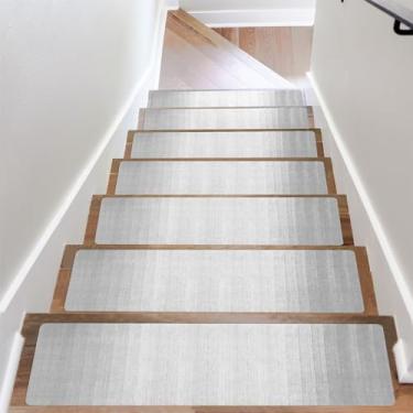 Imagem de Escada antiderrapante de 20 cm x 76 cm, tapetes de borracha para escadas, padrão cinza ombré, laváveis, reutilizáveis para degraus de madeira, degraus de escada de segurança interna para crianças e
