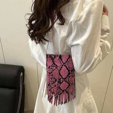 Imagem de Bolsa tiracolo feminina, bolsa quadrada pequena com estampa de cobra, bolsa estilosa para roupas diárias e noturnas, rosa, Bolsas transversais