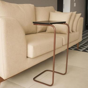 Imagem de Mesa Lateral Tampo Multiuso Para Sofá Base Bronze J01 - D'Rossi, Preto