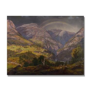 Imagem de J.C. Dahl Reprodução de arte famosa, arte em tela de paisagem romântica nórdica, decoração de parede elegante para sala de estar e escritório. (paisagem 9). 80 x 105 cm - 31,5 x 41,3 pol. Somente tela