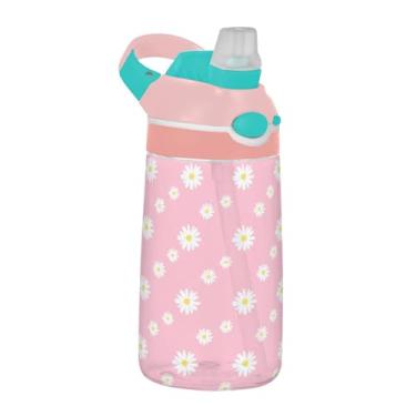 Imagem de xigua Garrafa de água Tritan White Daisies com bico de silicone, 480 ml, portátil, à prova de vazamento, com botão bloqueável e alça larga