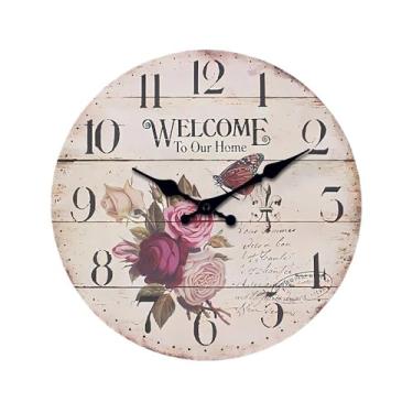 Imagem de Relógio de parede de madeira retrô para sala de estar, quarto, cozinha, decoração de casa, relógio de quartzo silencioso (sem baterias), decoração de casa (25 cm)