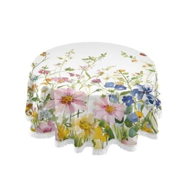 Imagem de Qilmy Toalha de mesa redonda de palmeira de treliça verde, 152 cm, resistente à água, à prova de derramamento, capa de mesa grande para jantar de reunião de família em ambientes internos e externos