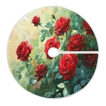 Imagem de Qilmy Saia de árvore de Natal rosa vermelha para Dia dos Namorados 120 cm, camurça para árvore de Natal, adequada para decoração de armário de escritório ou festa de feriado1697