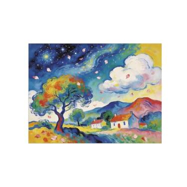 Imagem de BMZFYBS Impressão em tela de arte de parede de paisagem-casa nuvens brancas decoração de árvore-quadros para sala de estar 40x50cm16x20in sem moldura