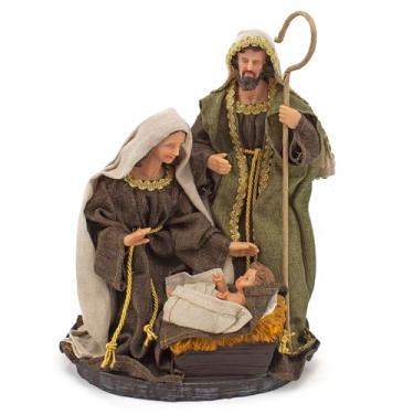 Imagem de Imagem Sagrada Família Tecido Cor Verde Importada Resina 32 cm