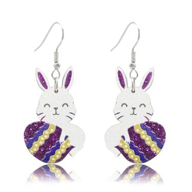 Imagem de Brincos de Páscoa para mulheres, brincos de coelhinho coloridos de madeira, brincos de coelho, flor de pérola, para meninas, cesta de Páscoa, ovos, brincos de gota de animal, brincos de gota de