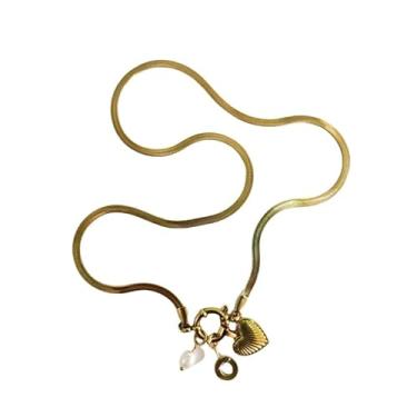 Imagem de tincolia Colar feminino de aço inoxidável estilo europeu e americano corrente de osso de cobra com pingente de coração de 26 letras