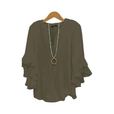 Imagem de Blusa Feminina Solta De Chiffon Com Decote V E Manga Três Quartos, Cor