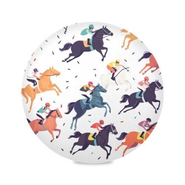 Imagem de STAYTOP Jogo americano redondo de corrida de cavalos, 6 peças, tapetes de mesa para férias, antiderrapante, fácil de limpar, para casa, cozinha, churrasco, festa, decoração de mesa