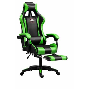 Imagem de Cadeira Gamer Ergonômica com Apoio para Pés, Reclinável, Design Esportivo com Suporte Lombar e Cervical (Preta e Verde)