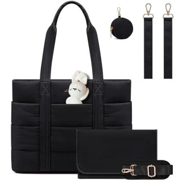 Imagem de LOVEVOOK Bolsa de fraldas, bolsa acolchoada para fraldas de bebê com bolso isolado, bolsa de fraldas de viagem com estojo de chupeta e trocador, Preto, Black