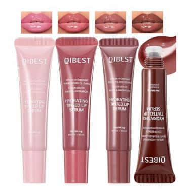 Imagem de LuckNest Sérum labial com brilho colorido – hidratante labial com brilho natural, hidratação nutritiva com polipeptídeo, cor antiaderente, de longa duração, maquiagem labial hidratante (4 peças)