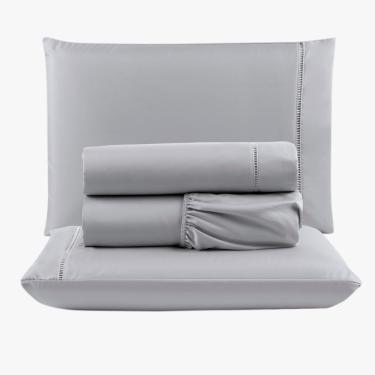 Imagem de Jogo de Lençol Peletizado 400 Fios King 4 Peças Barato - Casa - hotel - Pousada - Cinza