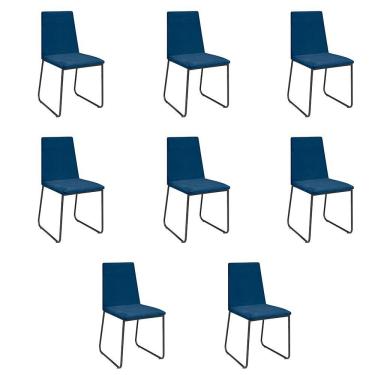 Imagem de Kit 8 Cadeiras De Jantar Cozinha Industrial Lexa Veludo Élpis Móveis Azul Marinho Preta