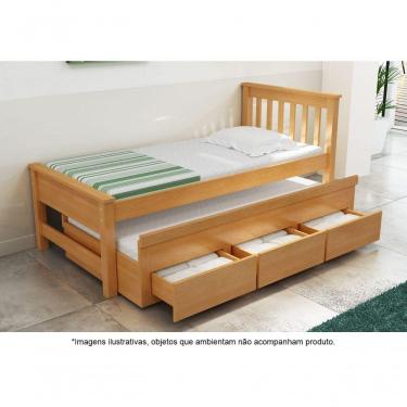 Imagem de Bicama Solteiro Com 3 Gavetas Em Madeira Maciça Esmeralda Mel