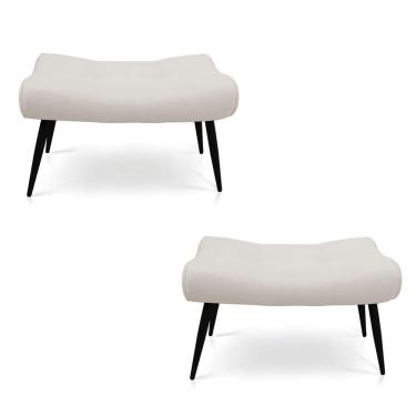 Imagem de Kit 02 Puffs Sher Linho Bege A19 Pés Palito De Ferro