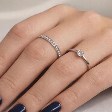 Imagem de Conjunto de Anéis Femininos em Aço Inox 316L Solitário com Ponto de Lu