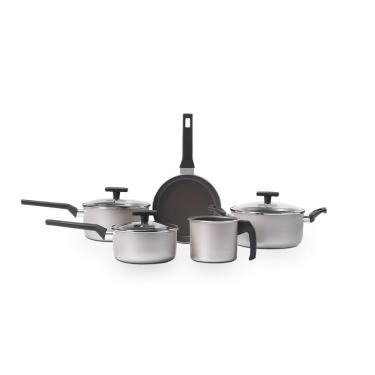 Imagem de Jogo de Panelas Brinox Ceramic Life Essence 5 Peças Tampa de Vidro Champagne