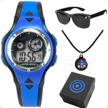 Imagem de Relogio Digital Infantil + Oculos Proteção Uv + Colar Caixa