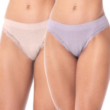 Imagem de Kit com 2 Calcinhas Biquíni com Renda sem Costura Nude Rosado e Lilás 