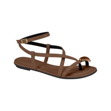 Imagem de Sandália Rasteira Casual Beira Rio Feminina Tiras Pedra, Marrom, 38