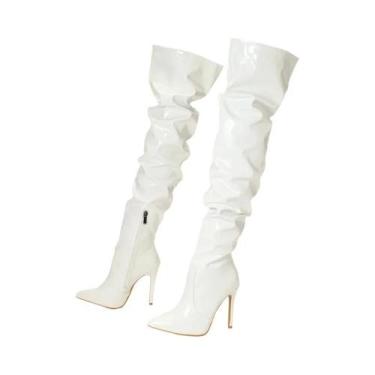 Imagem de Botas De Salto Alto Vermelhas Acima Do Joelho Para Mulheres, Em Couro 