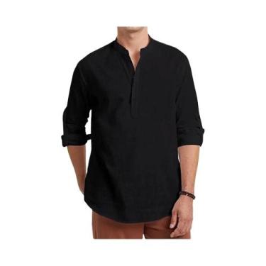 Imagem de Camisa Polo Masculina De Manga Longa Em Algodão E Linho Para O Verão E