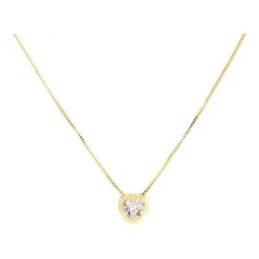 Imagem de Colar Corrente Pedra Zirconia Coração Semijoia Dourado Prata - De Cast