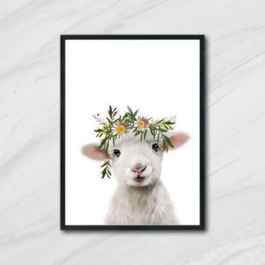 Imagem de Quadro Cabritinho Coroa De Flores 45X34Cm Com Vidro Preta - Quadros On