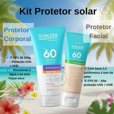 Imagem de Kit Protetor Solar Fps 60 200g + Protetor Solar Facial 2.0 - Sunless
