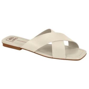 Imagem de Tamanco Rasteiro Feminino Moleca Tiras Cruzadas - Branco Off-Feminino