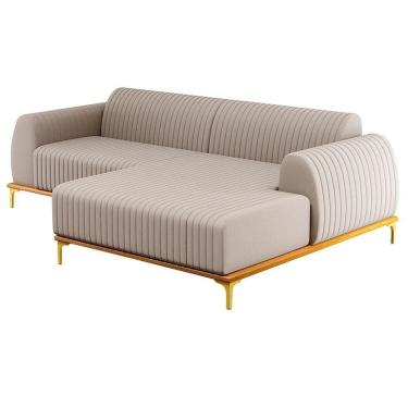 Imagem de Sofá 245cm 4 Lugares Chaise Direito Pés Gold C-107 Bege
