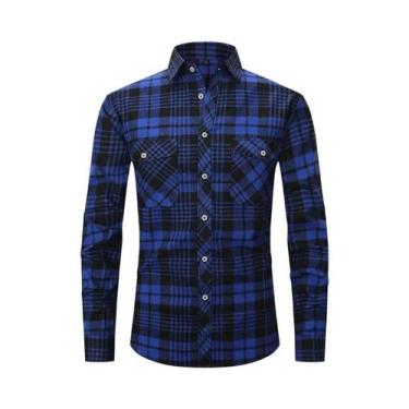 Imagem de Camisa Masculina De Manga Longa Em Algodão Escovado Xadrez Vermelho Eu