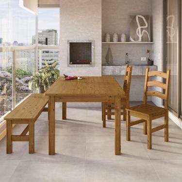 Imagem de Conjunto Mesa 160cm 2 Cadeiras e 1 Banco Área Gourmet Madeira Maciça Ventimiglia Nogueira