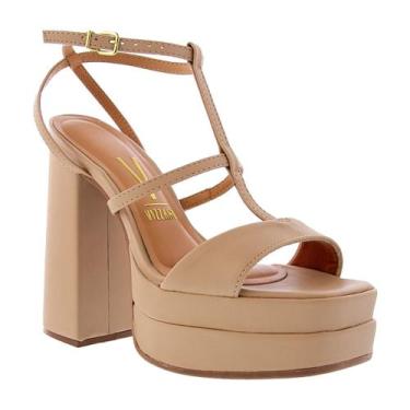 Imagem de Sandália Meia Pata Vizzano Bico Quadrado Salto Bloco - Bege, 37