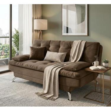 Imagem de Sofá-Cama 3 Lugares Casal Premium Suede Marrom - Mobly