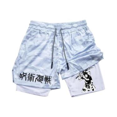 Imagem de Shorts De Corrida Masculinos 2 Em 1 Em Malha Com Estampa De Anime, Cal