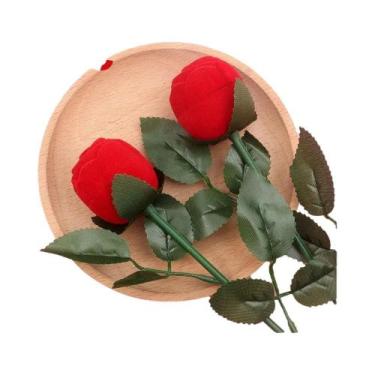 Imagem de Caixa De Anel De Noivado Com Buquê De Rosas Simuladas Para Embalagem E