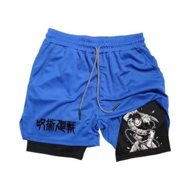 Imagem de Shorts De Corrida Masculinos 2 Em 1 Em Malha Com Estampa De Anime, Cal