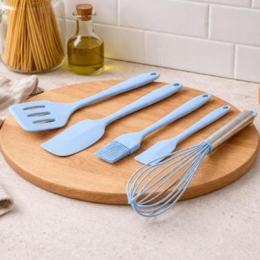 Imagem de Kit Confeitaria 5 Peças Espátulas Fouet Cozinha - Lovely Vibe, AZUL