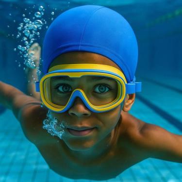 Imagem de Kit óculos-máscara de natação infantil + touca - mesaio, Azul